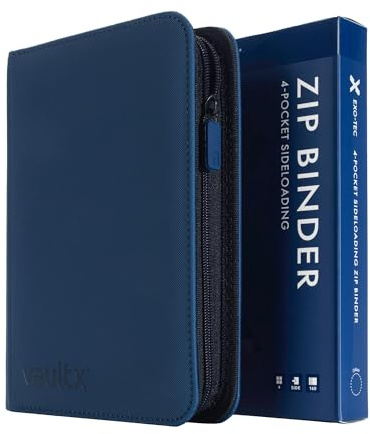 Vault X Álbum Exo-Tec con Cremallera, para 160 Cartas Coleccionables, 4 Bolsillos, 20 Páginas de Carga Lateral (Azul)