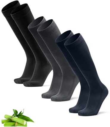 Knee-High Bamboo Dress Socks, 3 Pack (Multicolour (1x Black, 1x Grey, 1x Navy), 35-38)