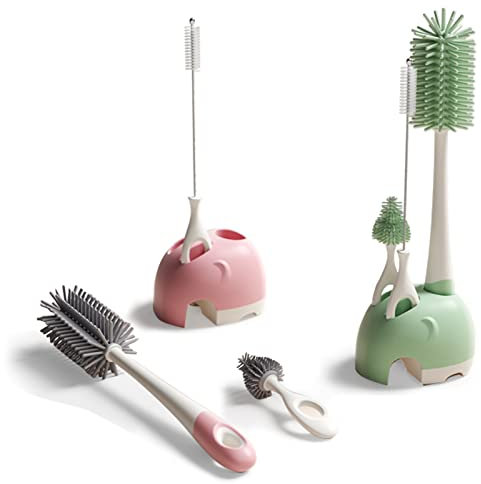 Bebamour Stand Baby Bottle Brushes for Cleaning 3 in 1 Soft Baby Bottle Brush, Teat Brush, Straw Cleaner for Stand Bottle Brushes Cleaner Set (Green)