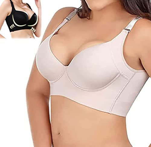 JIEJIAN Filfit Sculpting Uplift Bra, Fashion Deep Cup Bra Full Back Coverage Hides Back Fat Bra Plus Size (Beige,38E)