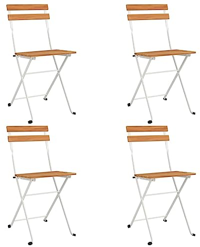 vidaXL Bistrostühle 4 STK., Bistrostuhl Klappbar Stahlrahmen, Klappstuhl für Garten Terrasse, Gartenstuhl Terrassenstuhl, Massivholz Akazie Stahl
