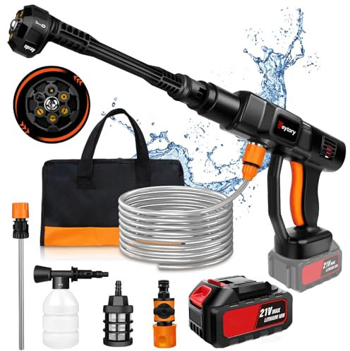 Cordless Pressure Washer,21V 45 Bar/652 PSI Portable Pressure Washer with 3.0Ah Battery,6-in-1 Adjustable Nozzle,16.4FT Hose Pressure Cleaner for Car/Floor/Garden Cleaning & Watering