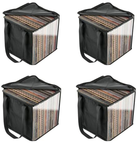 Neamou 4 Stück Schallplatten Aufbewahrung Box Für Vinyl, Lp Schutzhüllen Plattenkoffer Lp Ständer, Schallplattenbox Schallplattenständer Mit Griffen, Vinyl Record Storage Case