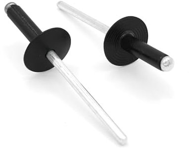NOLDAR | Aluminium Blindnieten mit großkopf. Popnieten Größe 4,8 x 20 mm (16mm Kopf). Nieten Farbe SCHWARZ (100 Stück)