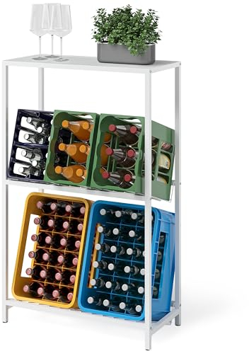STEELSØN Getränkekistenregal mit MDF Ablage Montune, mit Gitterhalterung aus Metall, 115H x 70B x 33T cm Regale für Getränkekisten für 4 Kisten, Getränkeregal mit verstellbaren Füßen Weiß