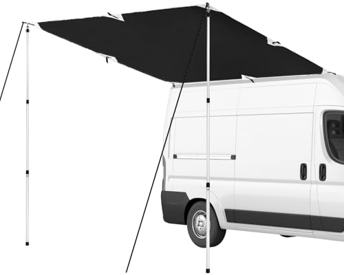 QWORK® Sonnensegel Wohnwagen 300x200 cm with Teleskopstangen 95-230 cm, Motorhome Camper Markise UV 50+ UV-Schutz 6000mm Wasserdicht