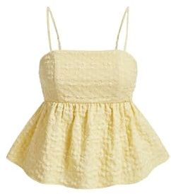 SOLY HUX Peplum Top for Women Y2k Cute Going Out Crop Tank Tops Flowy Ruffle Babydoll Summer Spaghetti Strap Cami Solid Yellow Small