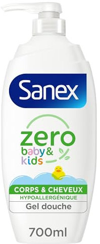 SANEX- Pompe Gel douche Zéro Baby Kids - Sans savon - Pour les peaux délicates - Bébé et Enfant - 700ml