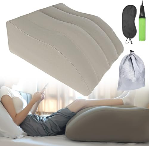 PRITOK Almohada inflable para elevar las piernas: cojín de reposapiés inflable para viajar, cojín ergonómico de cuña para dormir, adecuado para la relajación muscular y el alivio de la hinchazón
