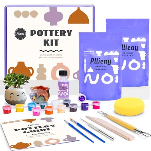 Pllieay Töpferset für Anfänger - Lufttrocknendes DIY Set für Erwachsene, Selbsttrocknender Ton zum Kreativ Töpfern, Keramik Kreativset, Valentinstagsgeschenk