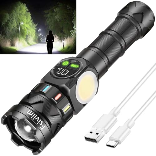 Fsiviim 7000 mAh Batterie Haute Capacité, Lampe Torche LED Ultra Puissante, 1000000 Lumens Lampe de Poche, Zoomable Lampe torche Puissante Rechargeable COB, 9 Modes, Pour Camping, Randonnée, Urgence