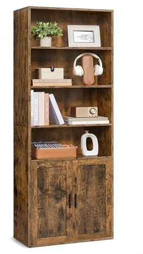 VASAGLE Custos Collection - Bücherregal, 6-stöckiges hohes Regal, Standregal mit Türen, offenes Aufbewahrungsregal, 24 x 60 x 175 cm, für Wohnzimmer, Homeoffice, Esszimmer, vintagebraun LBC402K01