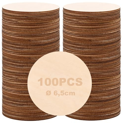 YAYODS 100 stycken träskivor 6–7 cm – runda träskivor – små träskivor för pyssel – runda träplattor – trädskiva för bordsdekoration, brandmålning, gör-det-själv, hantverk, bröllopsdekoration