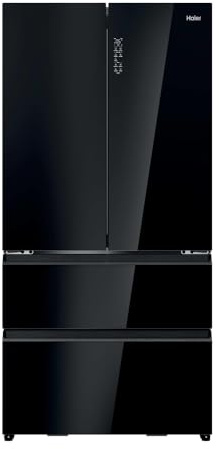 Haier FD 90 Series 7 Freestanding Fridge Freezer, 4 Doors, Total No Frost, E Class, 703L Total Capacity, Easy Access Freezer Drawers, hOn App,Wi-Fi Connected, Obsidian Glass, 90x75x190 cm-HFR79F19DFGB