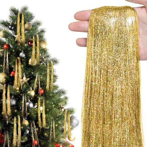 Elitekwell Christmas Tree Tinsel Icicles 6000 Strands Decorations (Gold)