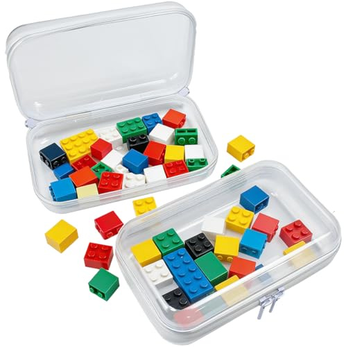 Vurixfo 2 Pcs Toy Storage Bags with Zipper, Hard Pouch Case Double Zippers Clear Plastic Box Toy Storage Organiser Clear Hard Storage Case for Building Blocks, Puzzles, 4.9x7.5inch