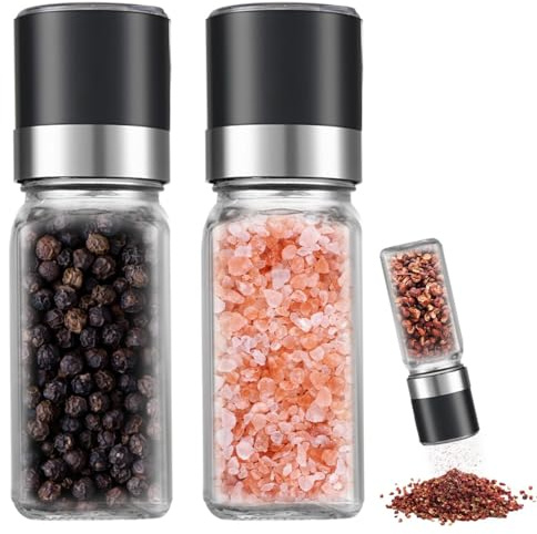 2 Pieces Salt and Pepper Grinder Set 120ml Salt and Pepper Sets Mills with Adjustable Coarseness Manual Pepper Mill Reusable Pepper Grinder Glass Body Salt Shaker for Kitchen