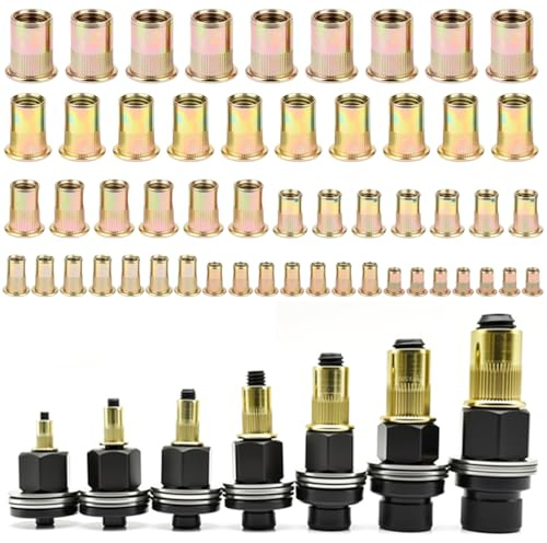 Vunanvu 217 Pezzi Inserto Filettato Rivettatrice Manuale di Teste Set M3 M4 M5 M6 M8 M10 M12 Dadi Acciaio al Carbonio Rivetti Filettati Rivettatrice per Inserti Filettati per Rivettatrice Manuale