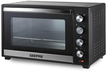 Geepas 60L Electric Oven with Rotisserie – 60 Minute Timer with Auto Shut Off, 4 Heat Setting, Adjustable Temperature Control & Accessories Included – 2 Years Warranty, 2000W, 60L, Black