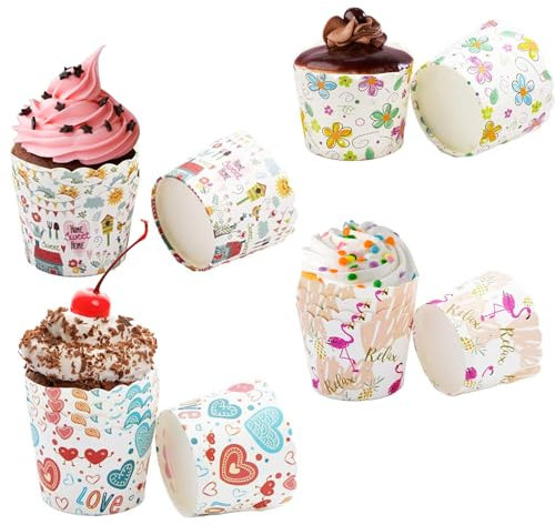 200 Stk Papierkuchen Tasse Papier Cupcake Backformen Liner Muffin Hohe Temperaturbeständige Backen Tassen Dessert Cases Cupcake Wrappers für Backtage, Geburtstage, Teekränzchen, Hochzeiten und Partys