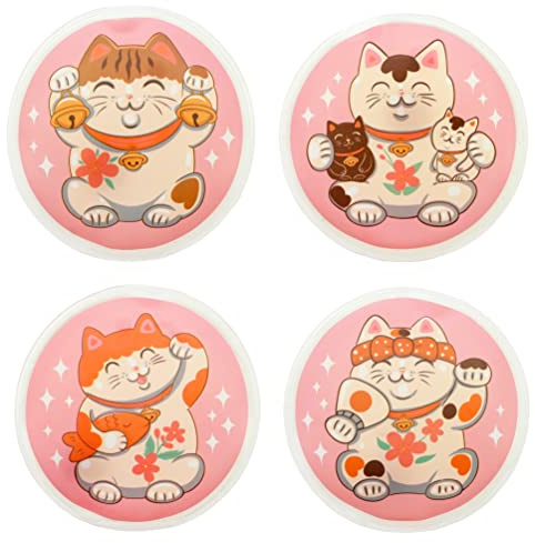 Handwärmer Taschenwärmer Sets Fingerwärmer, gegen kalte Hände im Winter (4er Set Glückliche Winkekatzen)