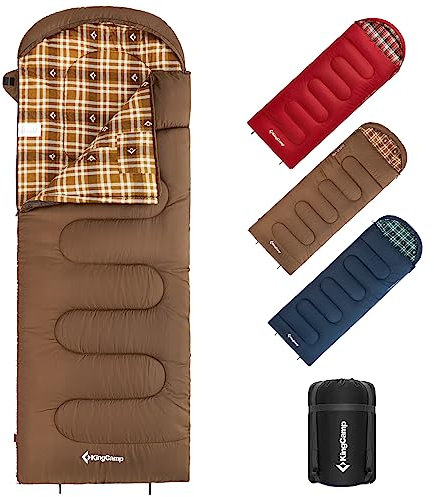 KingCamp XXL Saco de Dormir Franela,Extra Grande,Saco de Dormir Invierno,Cómodo, Portátil,Saco de Dormir 3-4 Estaciones,Saco de Dormir Adulto para Camping, Interior,Exterior,230x 90cm