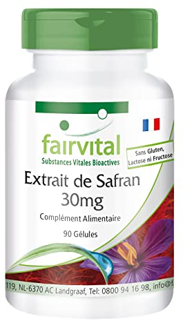 Fairvital | Safran Extrakt 30mg - 90 Kapseln mit Pantothensäure, Vitamin B6 und Vitamin B12 - Großpackung für 3 Monate - Vegan