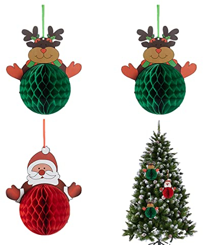 Weihnachten Deko, 3 Stück Papier Christbaumschmuck, Weihnachtsmann Elch Papier Faltung Weihnachten Banner Girlande Christmas Tree Decorations