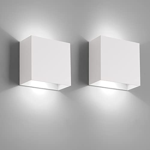 FUPE 2 piezas Aplique pared interior,Aplique LED de Pared Interior 12w lámpara de pared interior Luz blanca fría 6500k 1200lm, adecuada para Sala de estar, dormitorio, pasillo (Blanco)