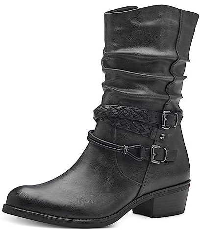 MARCO TOZZI Bottes pour femme avec talon bloc avec fermeture éclair, Anthracite Com, 37 EU