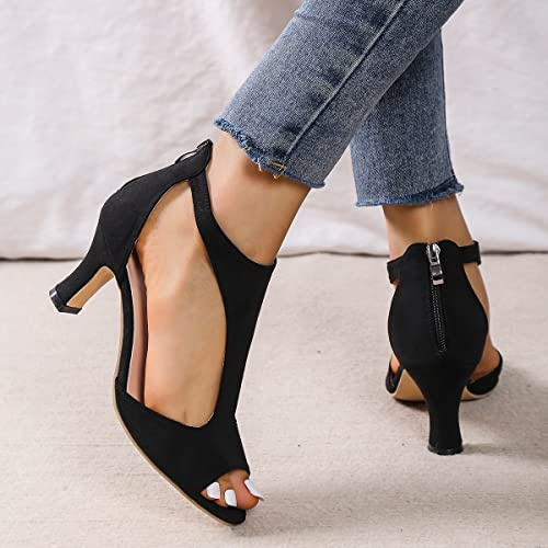 Vnook Sandales Femme Bout Ouvert Bride à la Cheville Talons Bouche de Poisson Sandales Stiletto