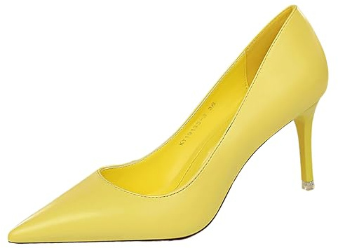 seiveini Escarpins à Talons Aiguilles à Bout Pointu pour Femme Escarpin Sexy Talon Haut Aiguille Stiletto Plateforme Pompe Élégant Bout Pointu Slip-on Chaussures de Mariée High Heels B Jaune 40 EU