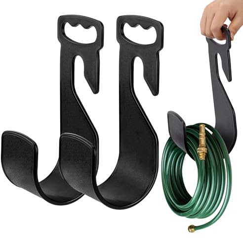 Paquete de 2 soportes para manguera de jardín con asas, soporte para manguera de agua resistente para patio exterior, montaje rápido para grifo, fácil transporte y almacenamiento (2 negro)