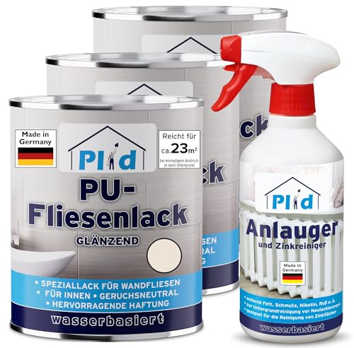 plid® Kakelfärg badrum & kök [fuktbeständig] kakellack krämvit 2,25 l för badrum – måla om kakel och måla inomhus – 3-i-1 kakel färg lack – Made in Germany set