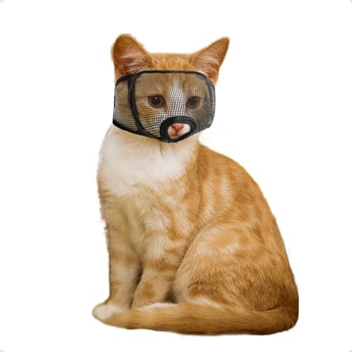 OHCOZZY Museruola Gatto con Morbida Rete Ricoperta, Maschera per La Bocca del Gatto per Prevenire I Morsi e La Masticazione(L, Nero)