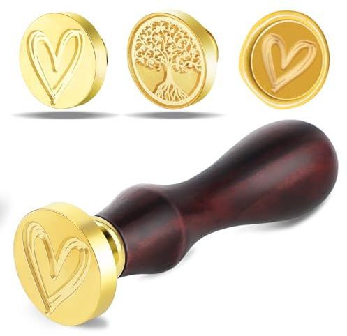 Amabro Wachssiegel Stempel, 2 Stück Vintage abnehmbarer Messingkopf mit 1 Stück Holzgriff DIY Holz Wachs Siegel Stempel Siegelstempel für Umschlag Einladungen Karten(Herz Baum)