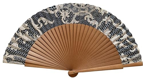 Abanico Español Must Bolillo - Madera y Algodón - 23 cm - Estuche y Funda de Yute - Accesorio de Moda - Hecho a Mano en España - Eventos y Regalos - Colección Must - Tusitala Barcelona