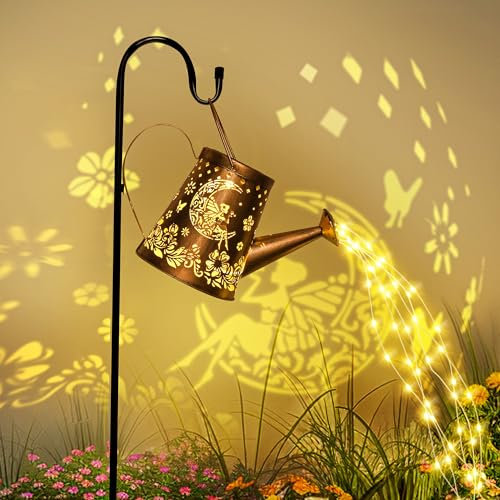 GIGALUMI Solarlampen für außen, Gartendeko für außen, Wasserdicht LED gießkanne,Solar Hängelaterne mit Halterung, für Garten, Rasen, Weg, Terrasse (Fee)