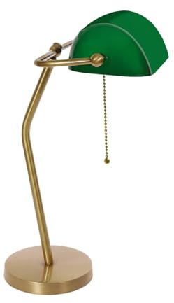 Bankerlampe Messing massiv Glas in Bronze Grün 47 cm hoch Zugschalter schwenkbar Jugendstil E27 Tischleuchte Büro Schreibtischlampe Arbeitszimmer