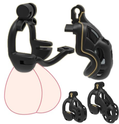 Seckoe Doppelschloss Peniskäfig Belüfteter Harz Chastity Cage Keuschheitskäfig Herren Cockcage Penis Cage SM Fetisch Extrem Penis Käfig Bondage Hohldesign Sexspielzeug (XS, 48mm)
