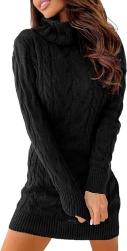 Ebifin Abito Pullover Donna Vestito Invernale Vestiti a Collo Alto Elegante Abito Linea Pullover a Manica Lunga Maglioni Lungo Elastico Autunno., Nero, M