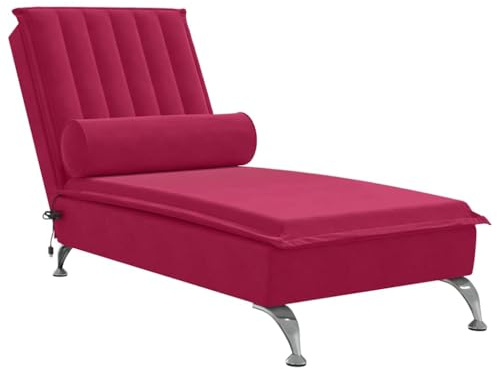 vidaXL Massageschäslong med bolster vinröd sammet