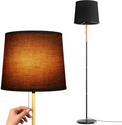Golvlampa linne lampskärm, E27 lampfot, max 60W, vardagsrum golvlampa, tyg skärm design, 170cm höjd för vardagsrum, sovrum, arbetsrum, kontor, utan glödlampa (MTS-001-Zwart)