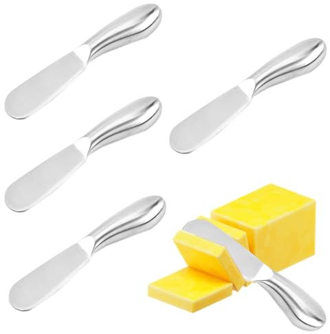 4 Stück Buttermesser Klein,Käsemesser aus Edelstahl,Brotzeitmesser Set,Edelstahl Käsemesser Set,brötchenmesser,Streichmesser,Tafelmesser,Buttermesser Wmf für Butter, Käse und Gebäckherstellung