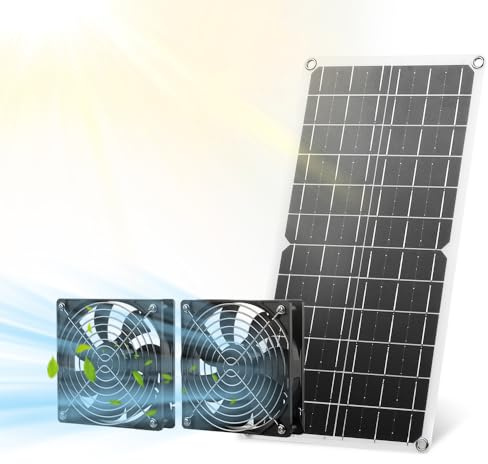 SUNYIMA Solfläkt, 15 W väderbeständig solpanel, fläkt med DC-fläkt för små kycklinghus, växthus, skjul, husdjurshus, fönsteravgasrör