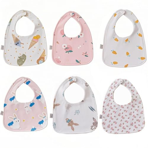 Oaygat 6-pack baby bandana dregelhaklappar bomull tandsprickning haklapp spädbarn matning haklappar mjuka och absorberande bud med justerbara snaps vattentäta dregel haklappar för 0-36 månader unisex