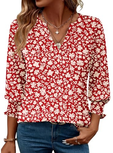 Rapbin Camicette da Donna Maniche 3/4 Scollo a V Estive Casual Top Tunica Eleganti Camicie Business 2025, XL