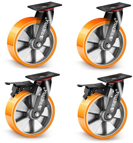 4 ruedas de 200 mm para cargas pesadas con freno, incluye 2 ruedas giratorias con bloqueo y 2 ruedas giratorias, ruedas industriales giratorias 360°, para laboratorios de investigación, instalaciones