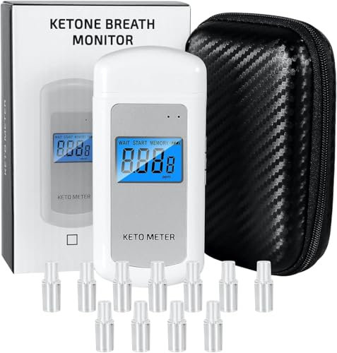 Ketone-Atemmessgerät Professionelles Ketone-Atemmessgerät Tragbares Ketose-Atemmessgerät USB-aufladbares Ketone-Atemmessgerät mit 10 austauschbaren Mundstücken für Ketosetests (Weiß)