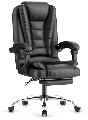 naspaluro Sedia da Ufficio Ergonomica, Poltrona Direzionale con Sedile Largo, Sedia Ufficio Reclinabile con Braccioli Imbottiti et Altezza Regolabile (Con poggiapiedi, Nero)